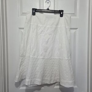 Vintage Requirements White Embroidered Eyelet Cotton Midi Skirt Size 14 Boho